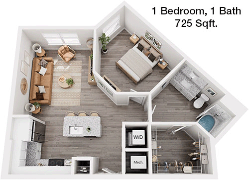 725 sq ft floorplan layout