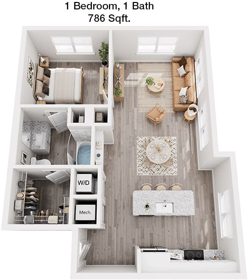 786 sq ft floorplan layout