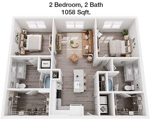1,058 sq ft floorplan layout