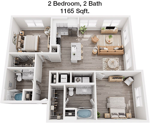 1,165 sq ft floorplan layout