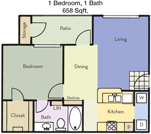 658 sq ft floorplan layout