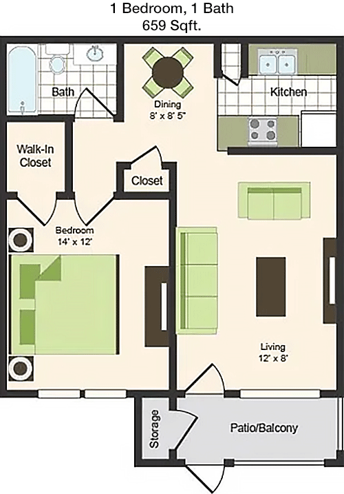659 sq ft floorplan layout