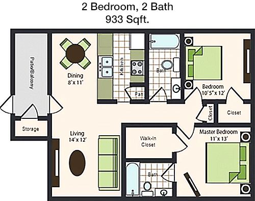 933 sq ft floorplan layout