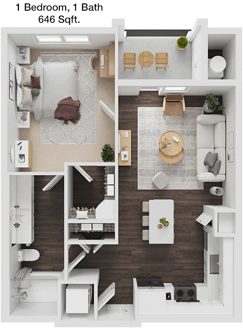 646 sq ft floorplan layout