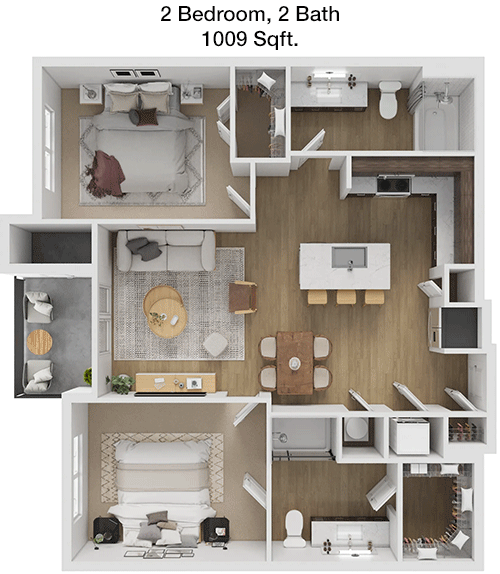 1,009 sq ft floorplan layout