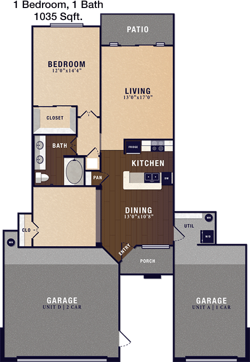 1,035 sq ft floorplan layout