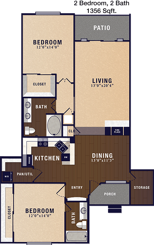 1,356 sq ft floorplan layout