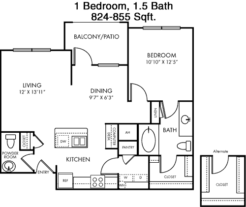 824 sq ft floorplan layout