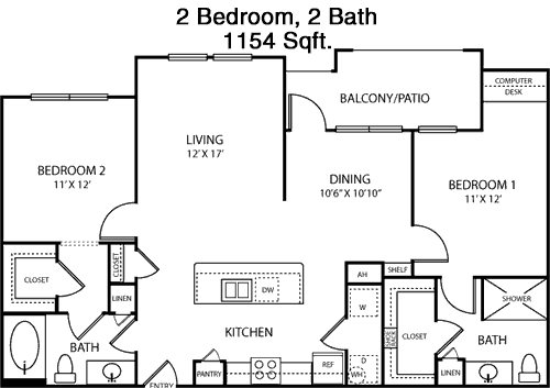 1,154 sq ft floorplan layout