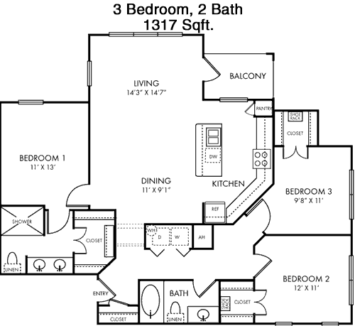 1,317 sq ft floorplan layout
