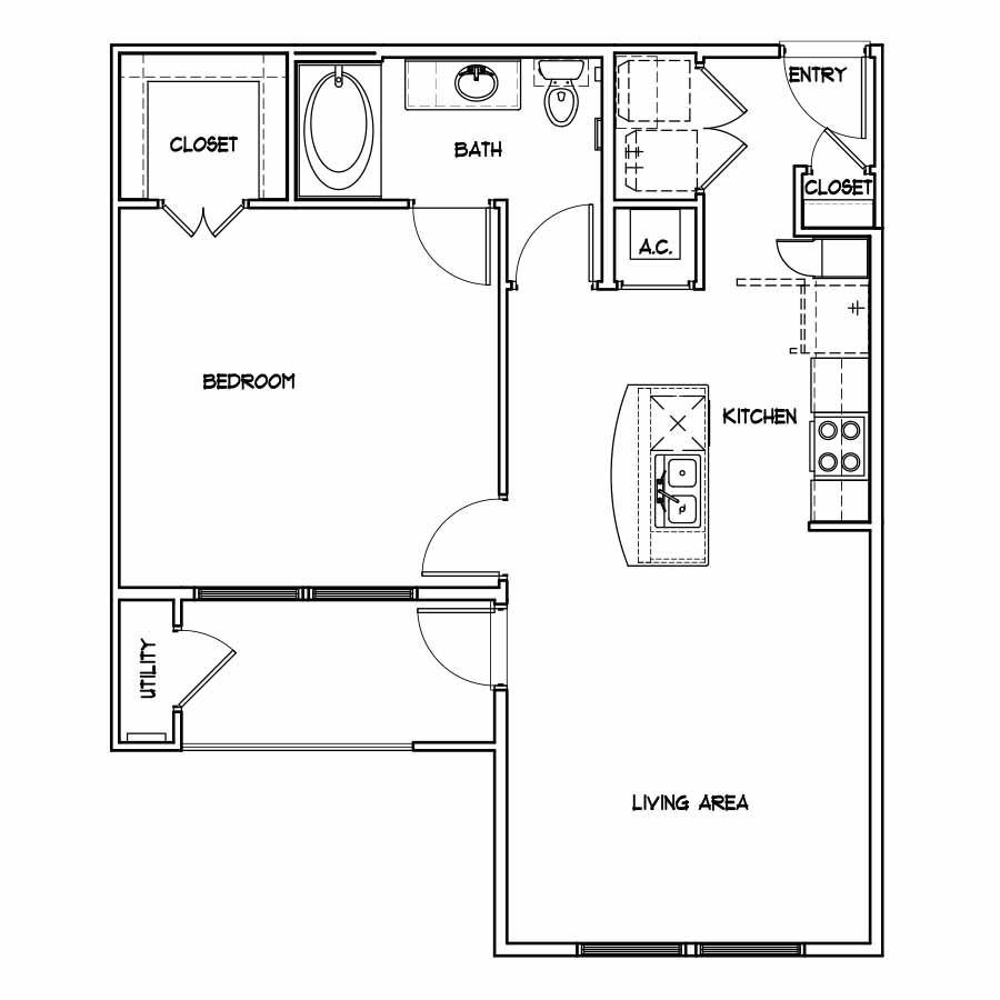 Lexie 768sf 1/1 floorplan layout