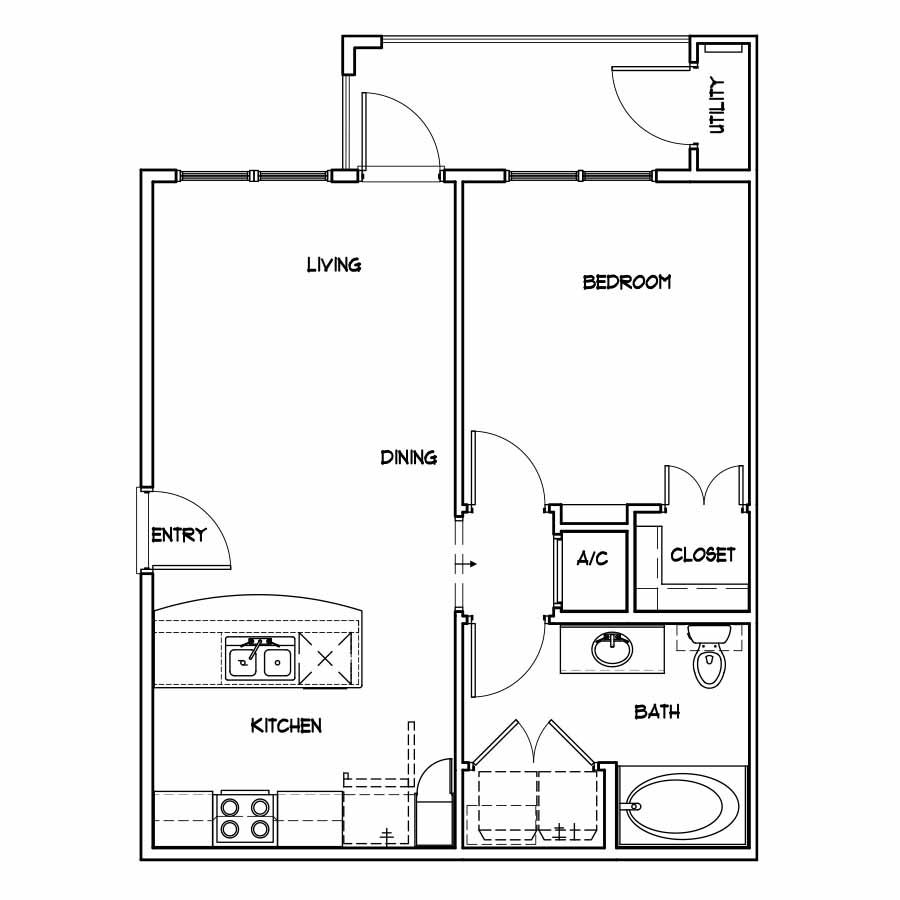 Cocoa 631sf 1/1 floorplan layout