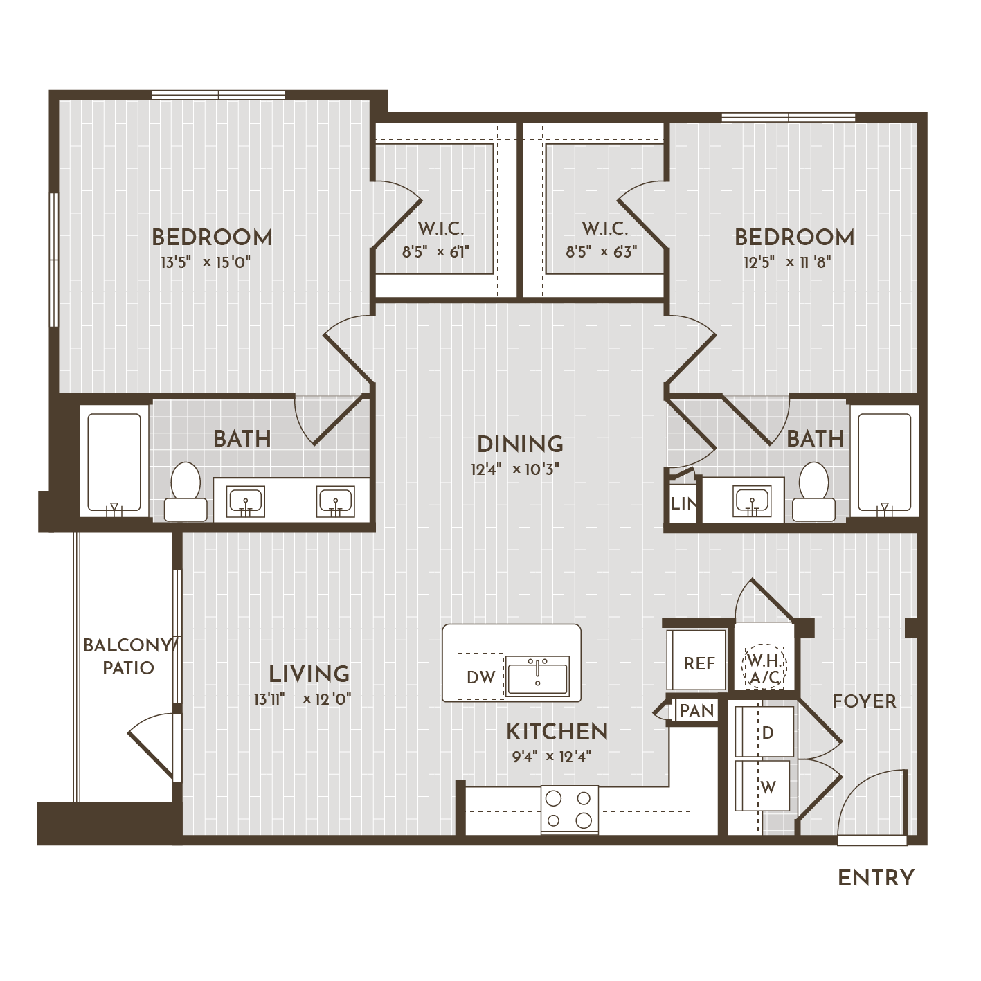 2BR 2BA (1209 SF) floorplan layout