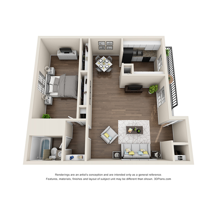 1 Bed 1 Bath A floorplan layout
