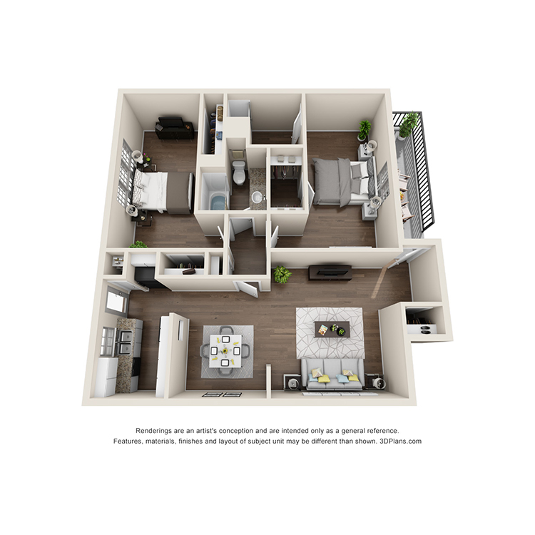 2 Bed 2 Bath B floorplan layout
