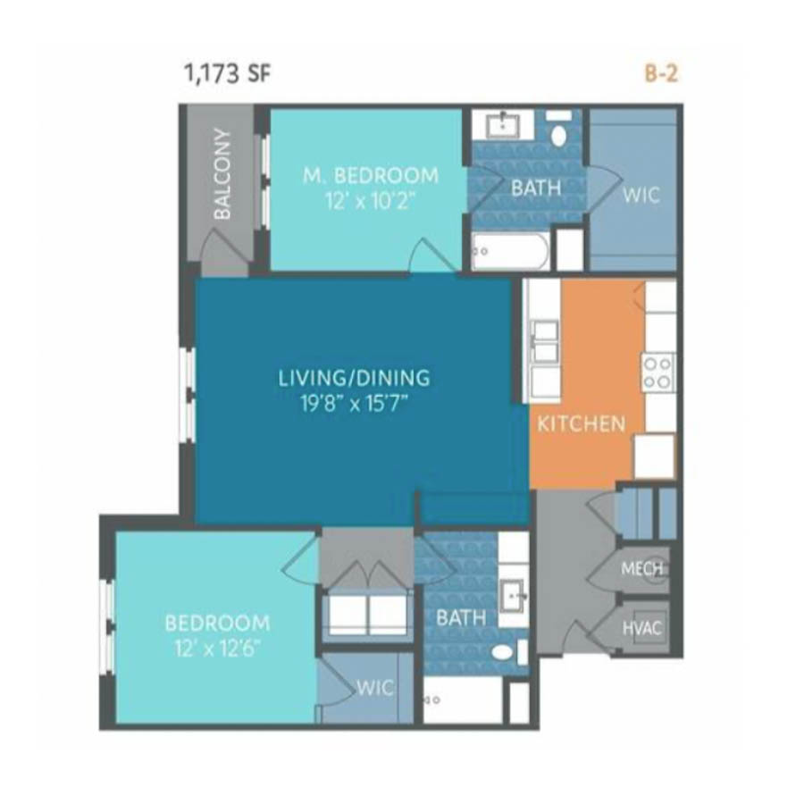 B2 1173sf 2/2 floorplan layout