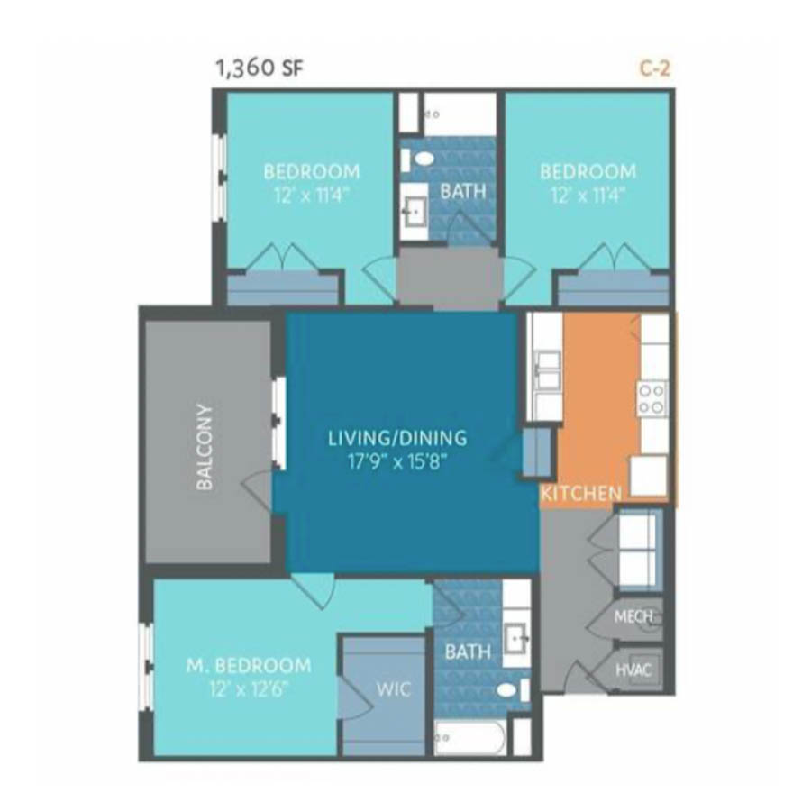 C2 1360sf 2/2 floorplan layout