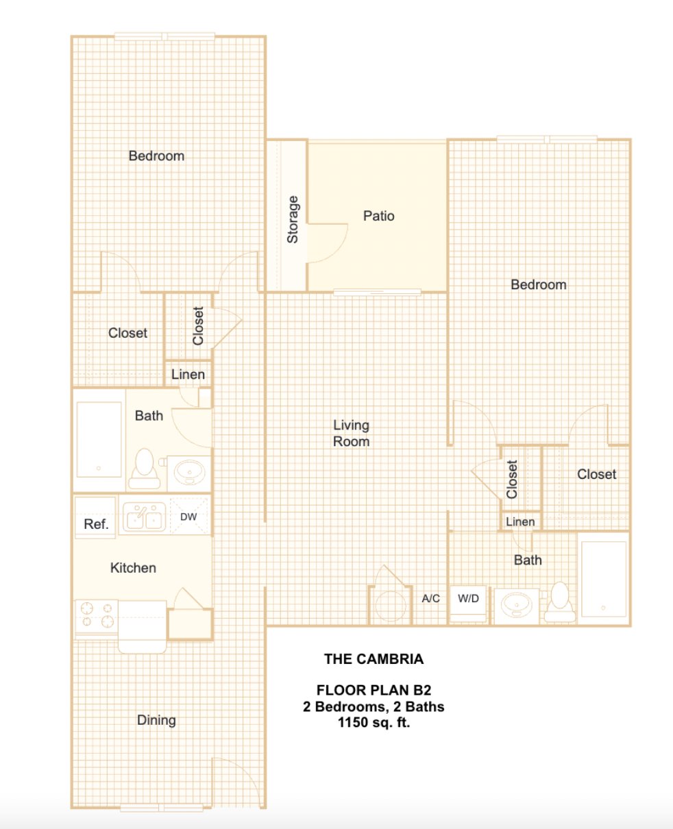 Large 2\/2 Bdr Upstairs floorplan layout