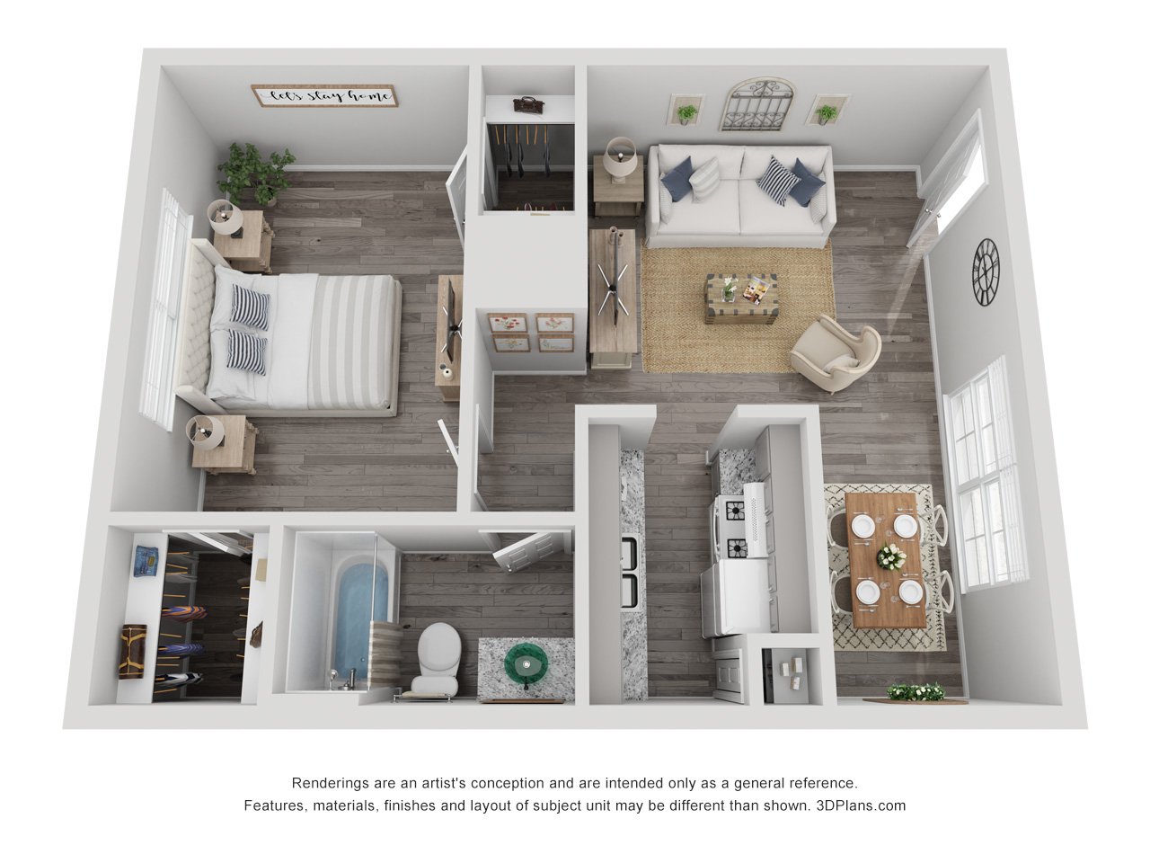 1x1 Luxury Renovated 620 sq ft floorplan layout