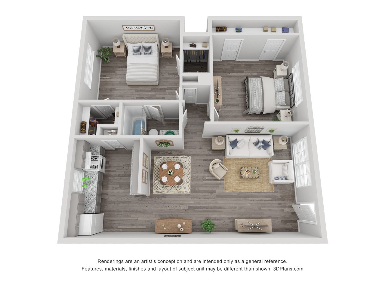 2x1 Luxury Renovated 825 sq ft floorplan layout