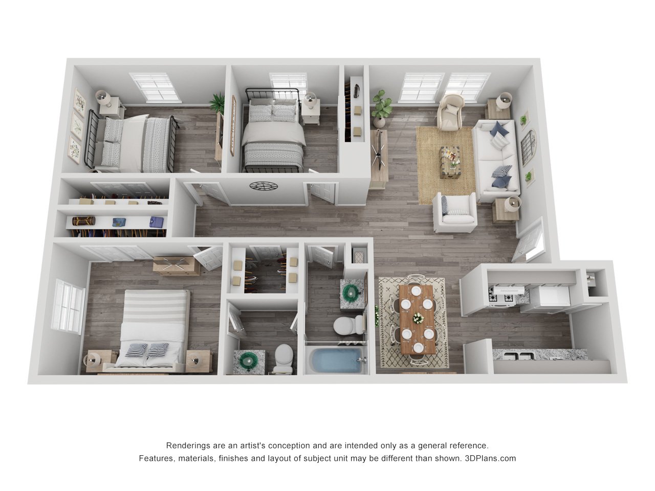 3x1.5 Luxury Renovated 1150 sq ft floorplan layout
