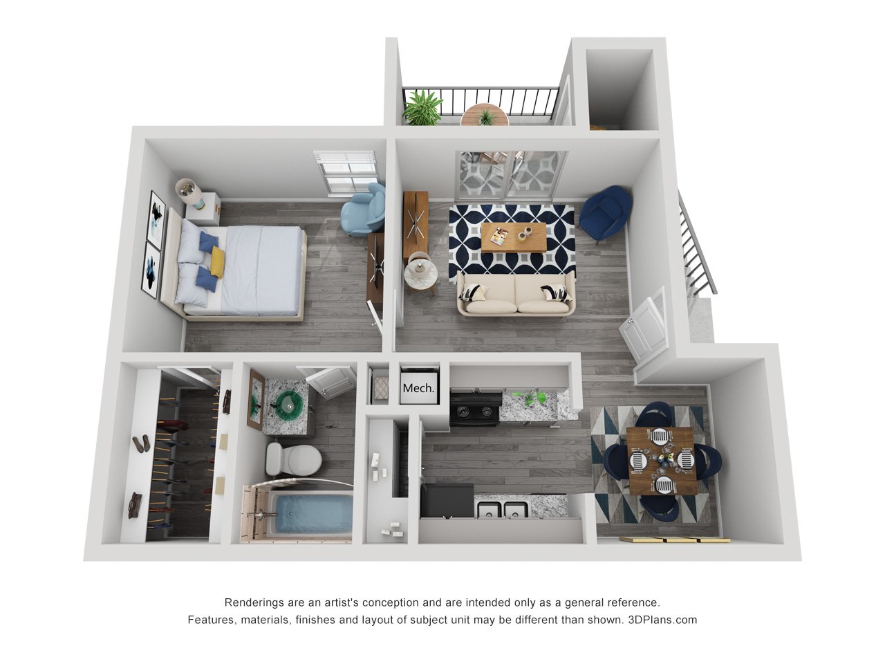 1x1A Renovated 575 Sq Ft floorplan layout