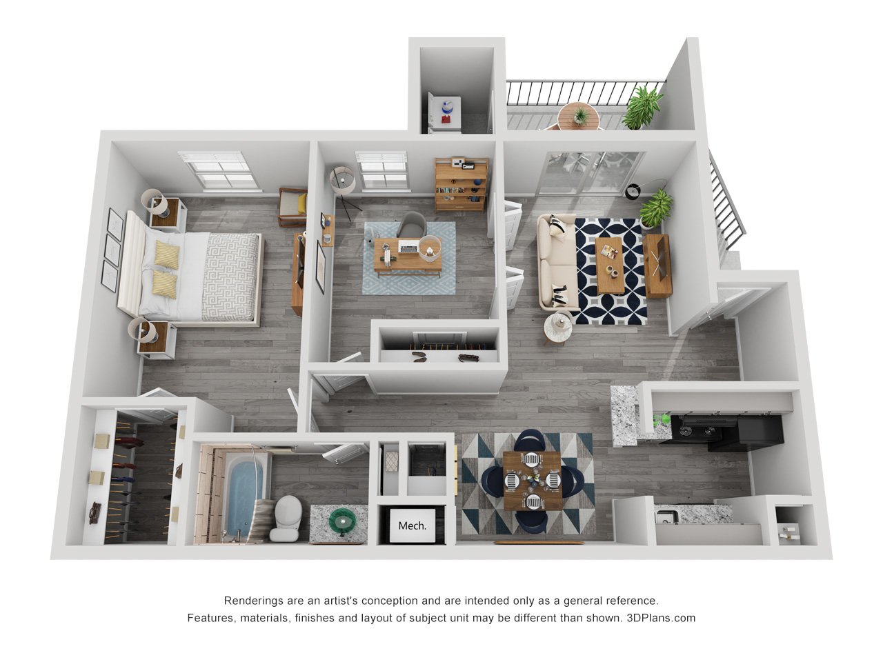 2 Bed 1 Bath Renovated 840 sq ft floorplan layout