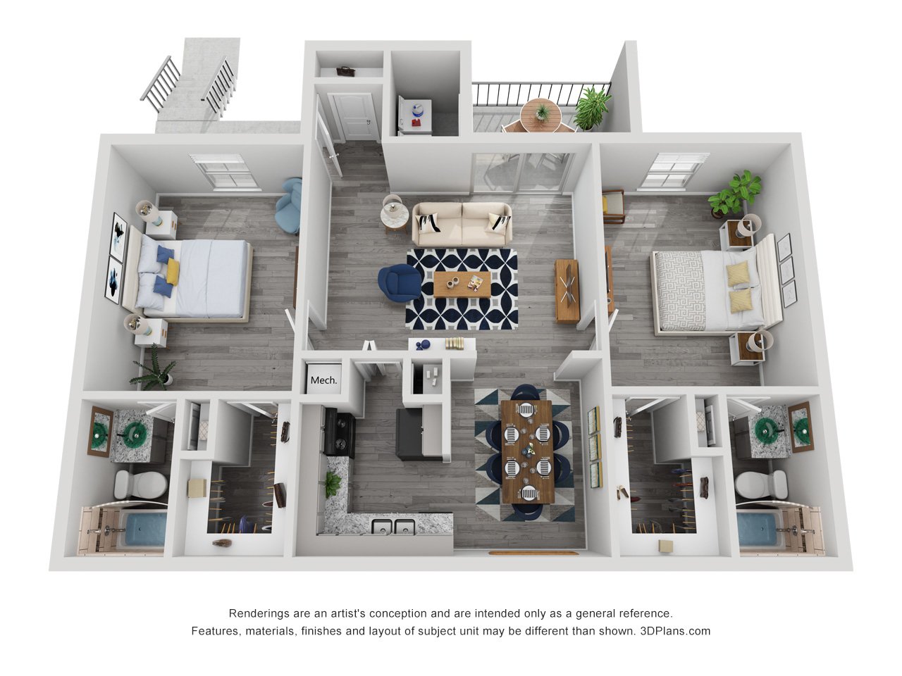 2x2A Renovated 990 sq ft floorplan layout