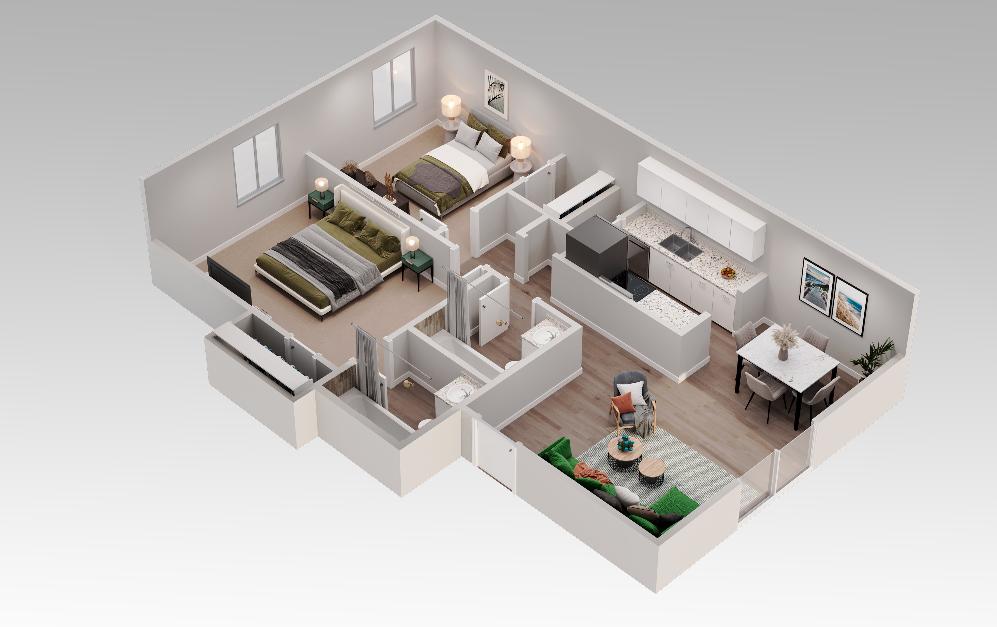 2 bedroom 2 bath floorplan layout