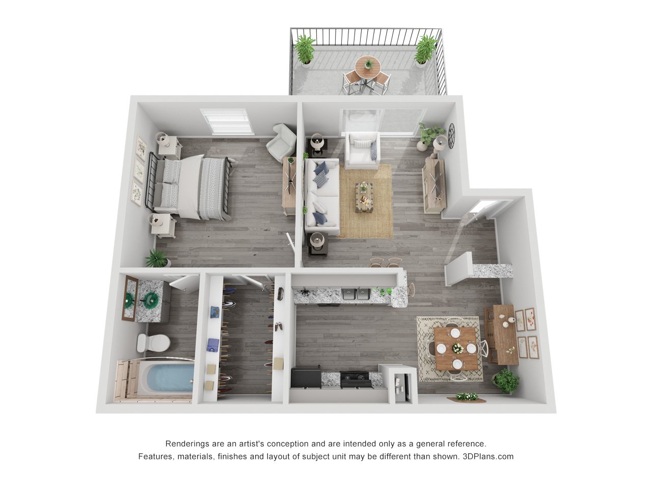 1x1A Renovated 545 sq ft floorplan layout