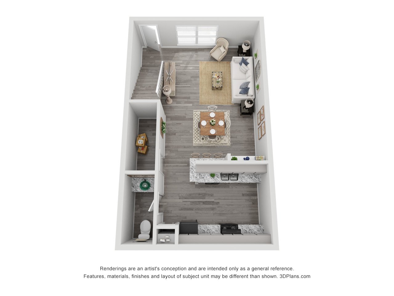 1x1D Renovated 700 sq ft floorplan layout