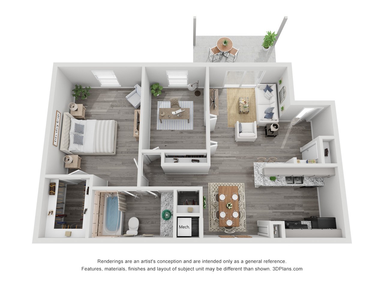 2x1A Renovated 830 sq ft floorplan layout