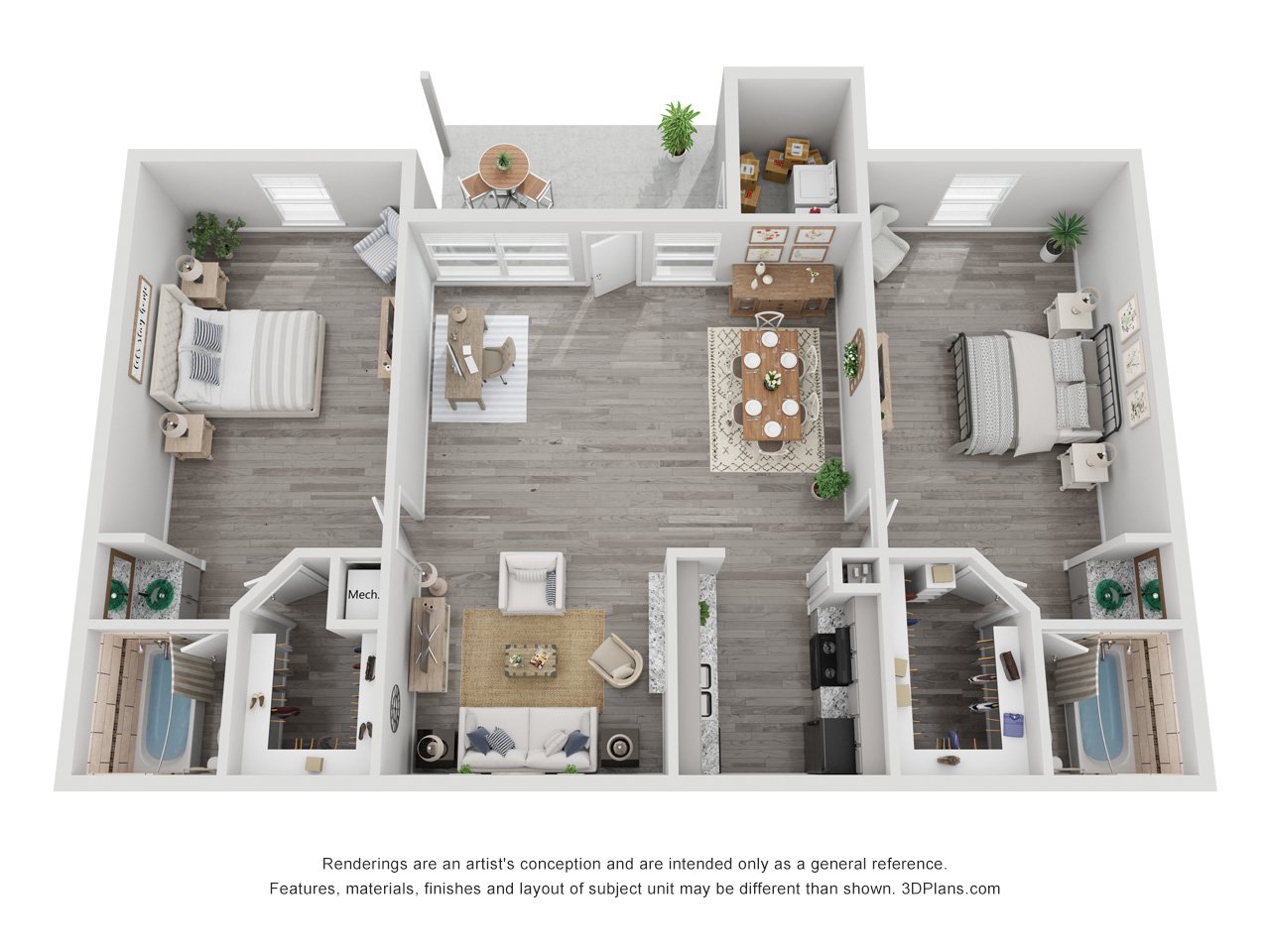 2x2A Renovated 975 sq ft floorplan layout