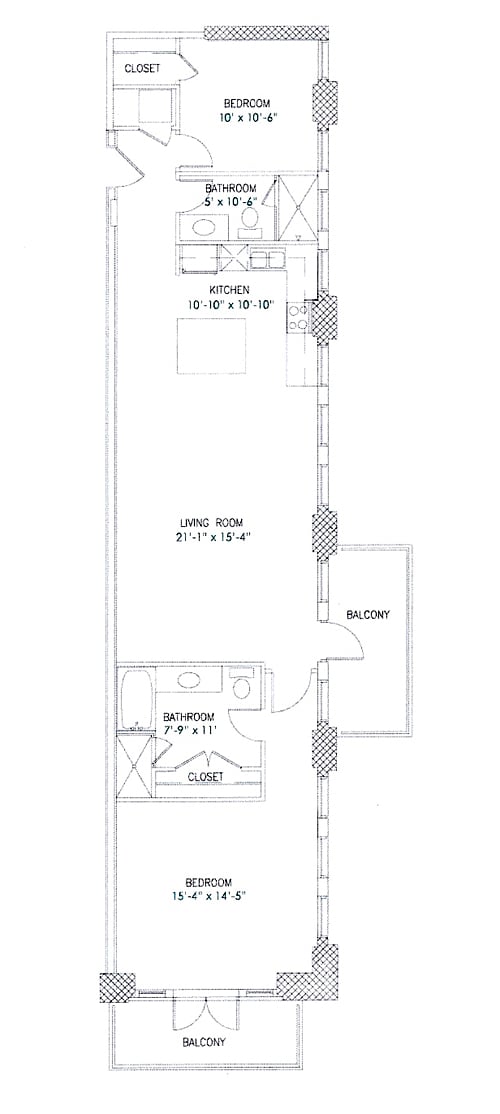 2 Bedroom, 2 Bathroom floorplan layout
