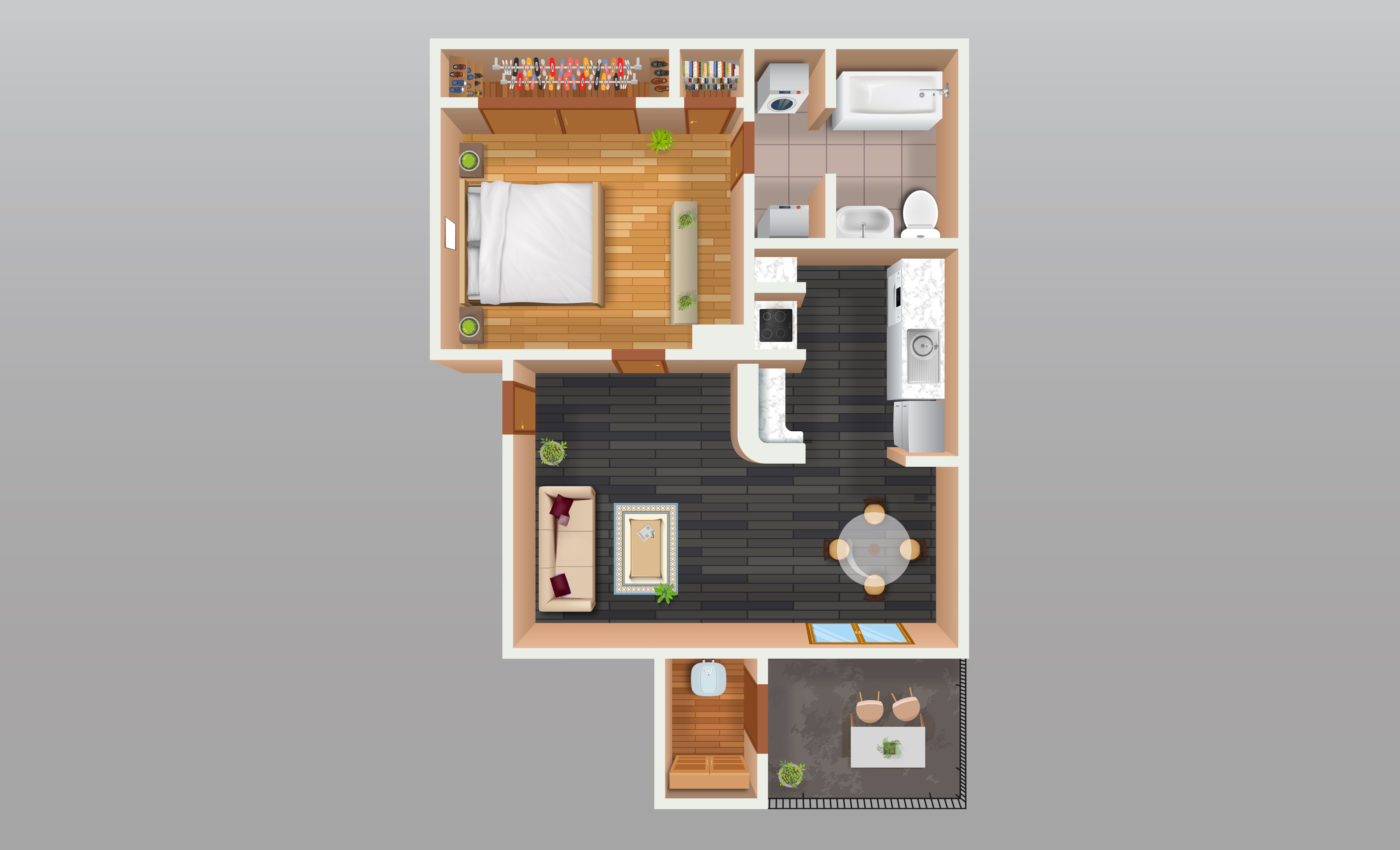 1x1 Deluxe floorplan layout