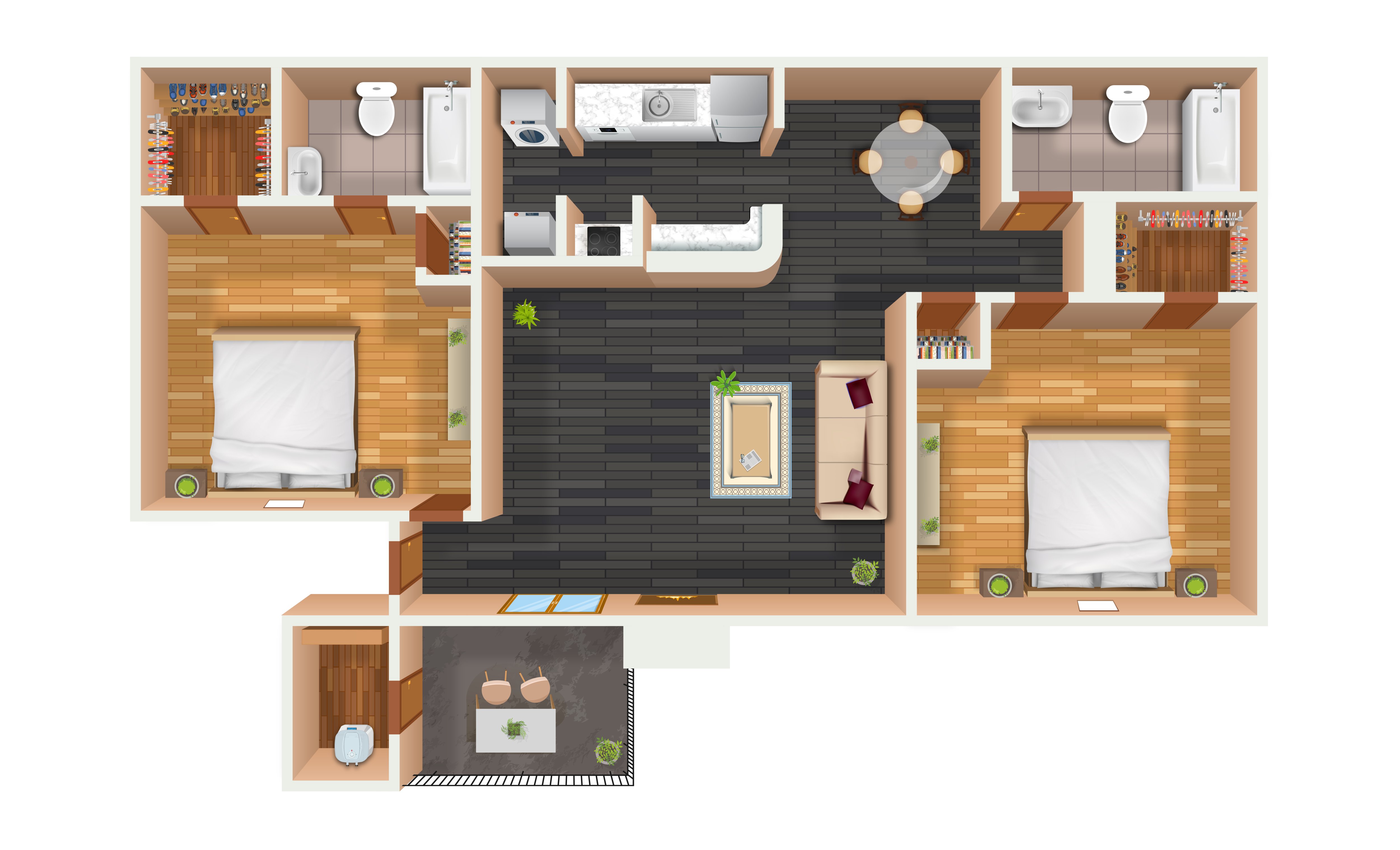 2x2 Deluxe floorplan layout