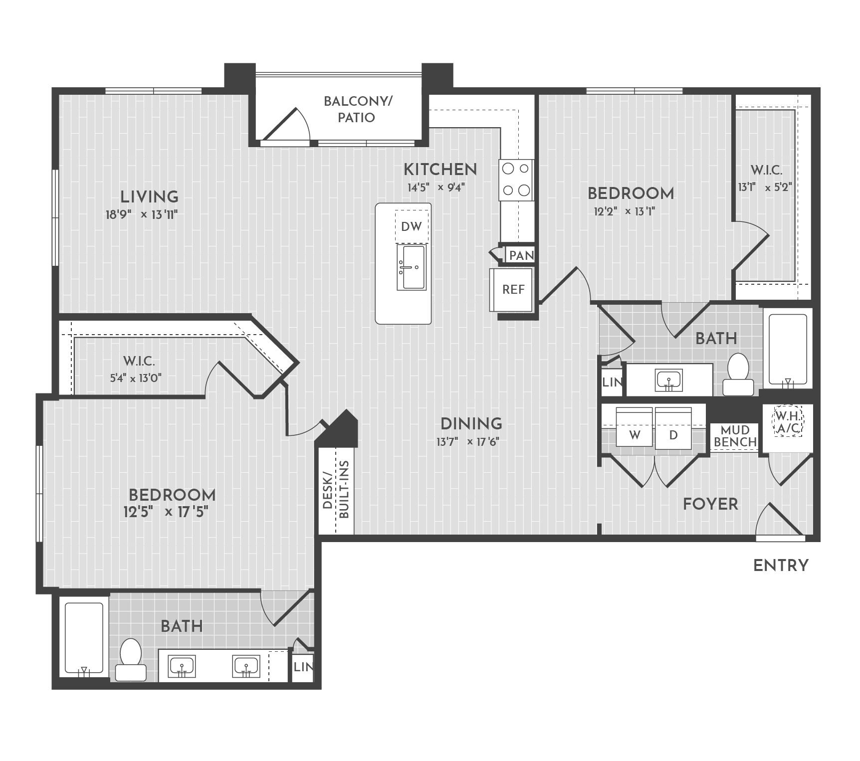 2BR 2BA (1457 SF) floorplan layout