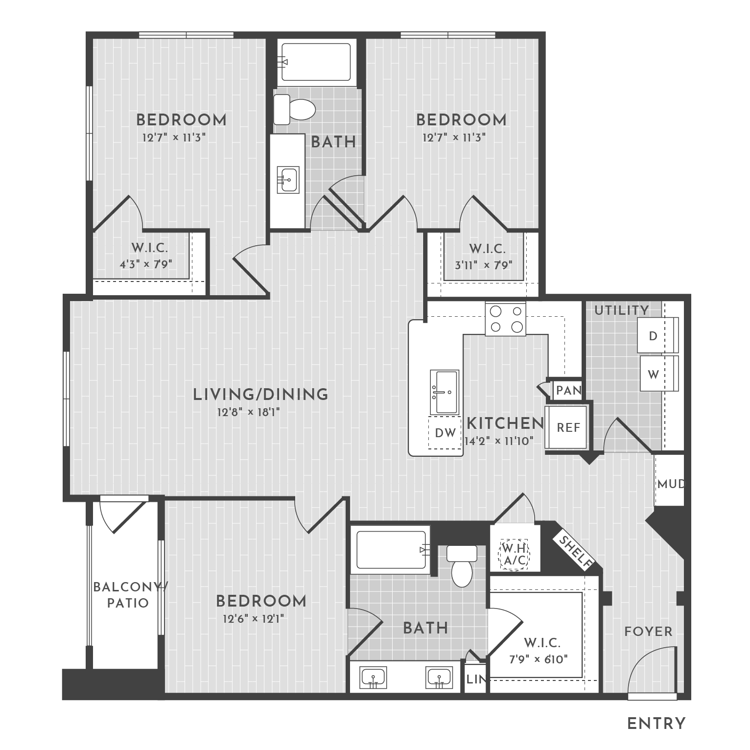 3BR 2BA (1408 SF) floorplan layout