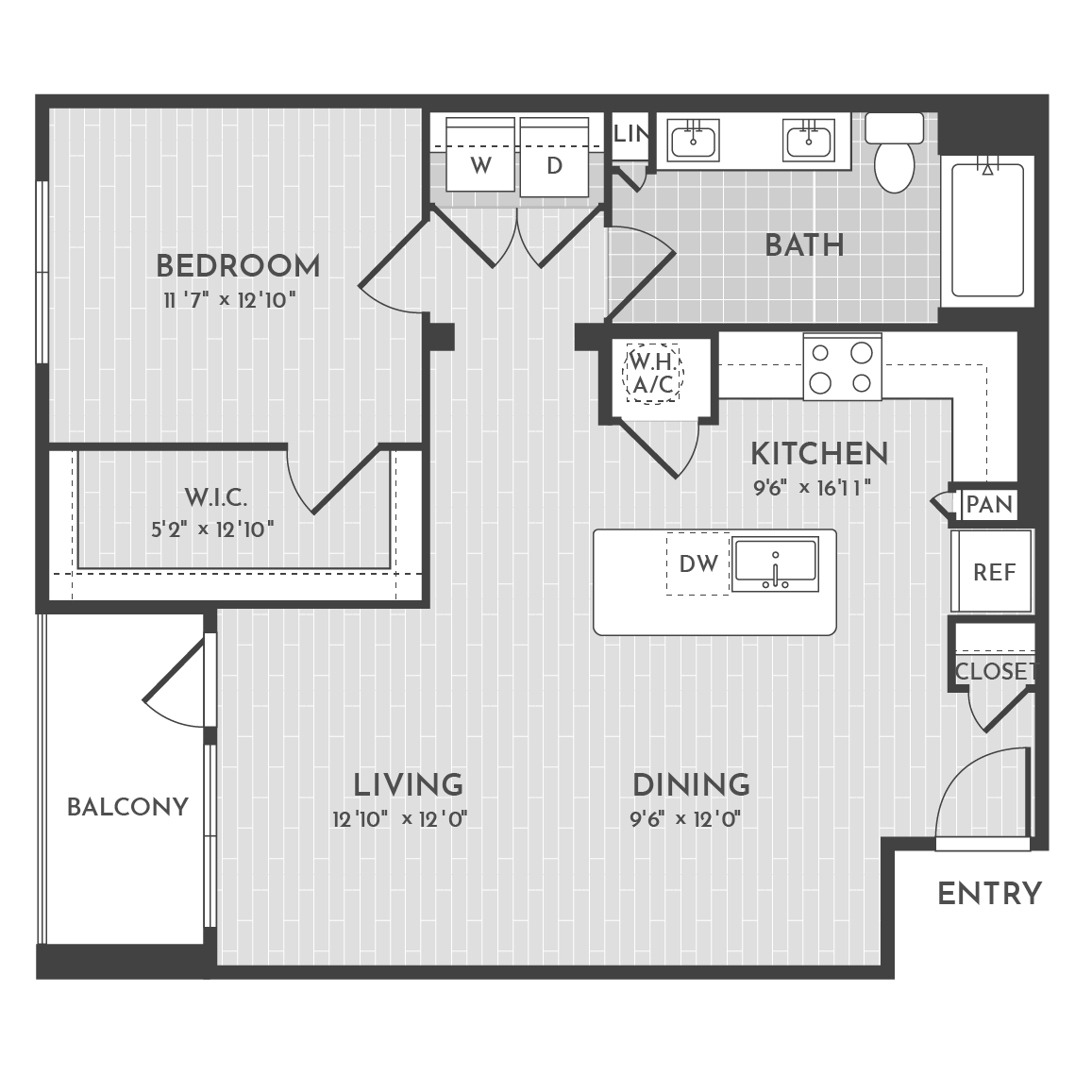 1BR 1BA (A5 - 862 SF) floorplan layout