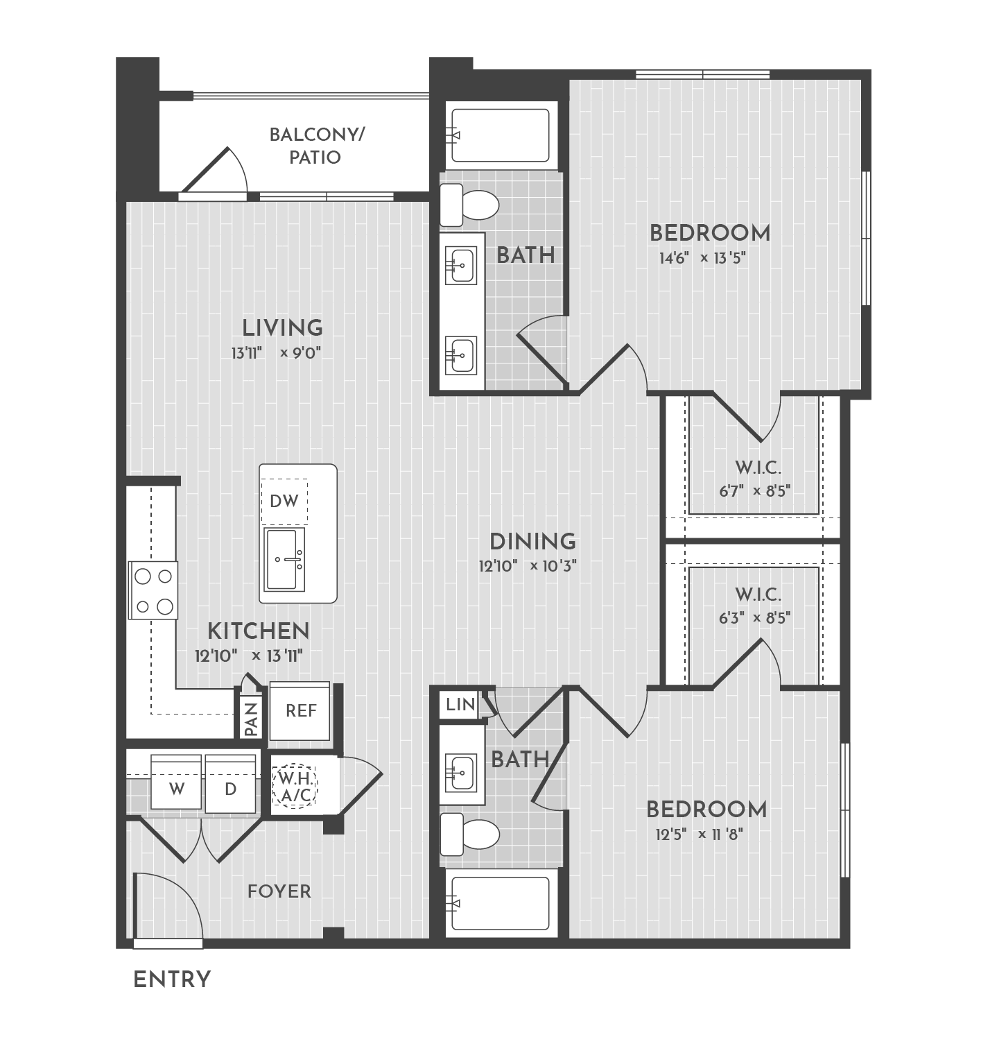 2BR 2BA (1209 SF) floorplan layout