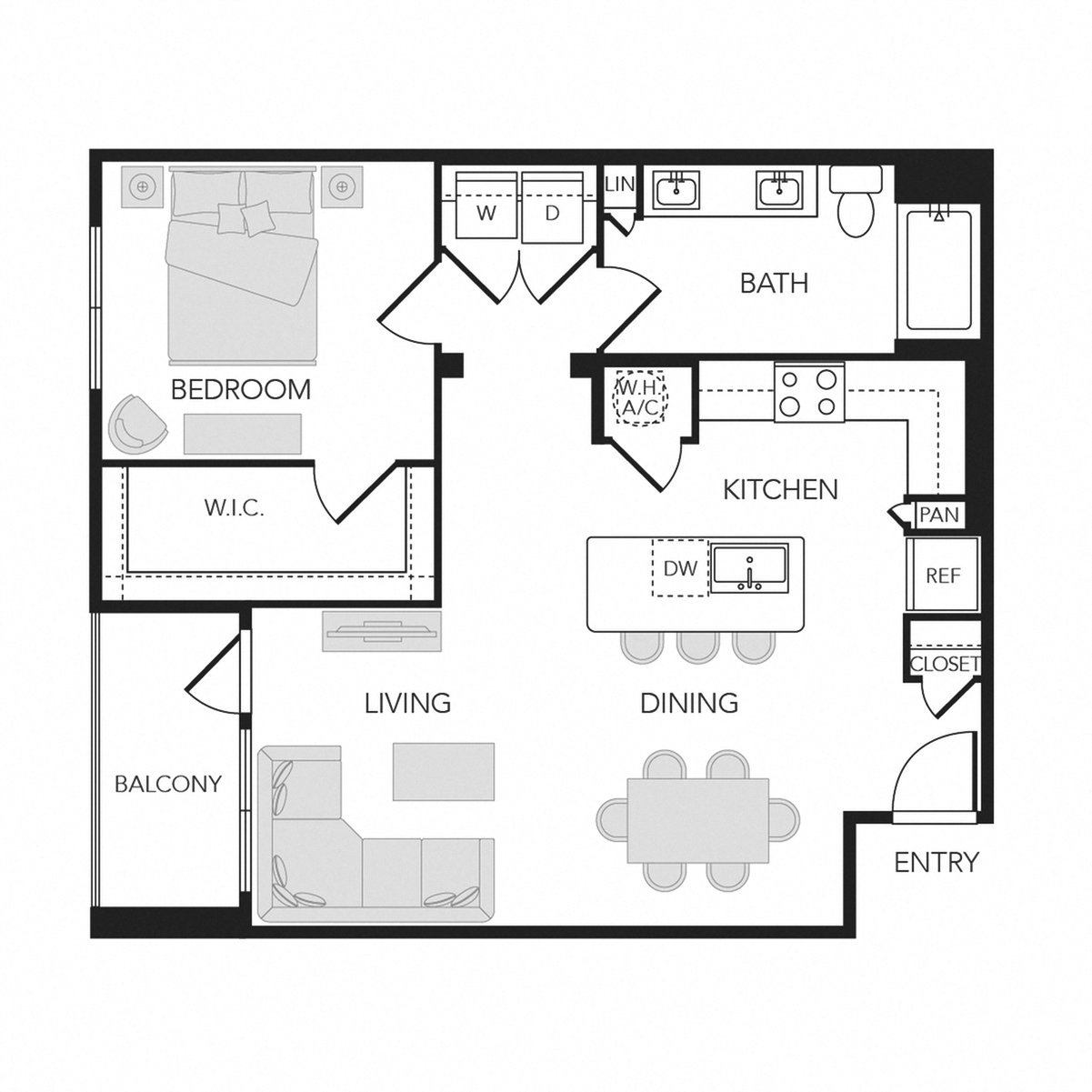 1BR 1BA (A05 - 862 SF) floorplan layout