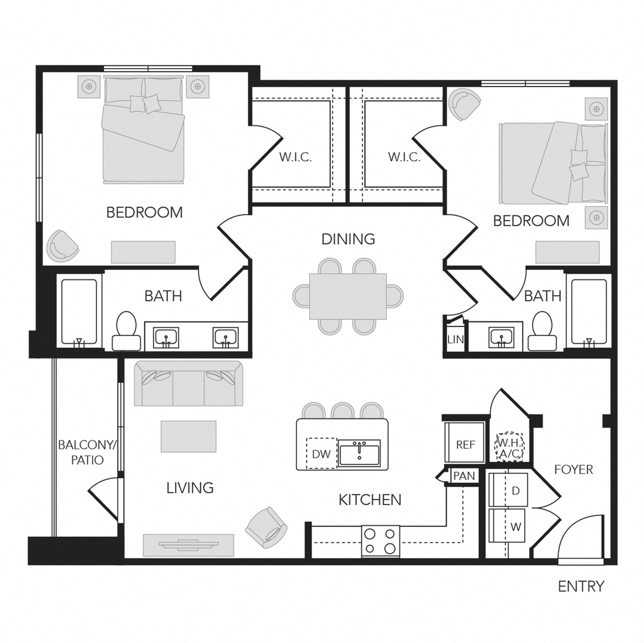 2BR 2BA (1209 SF) floorplan layout
