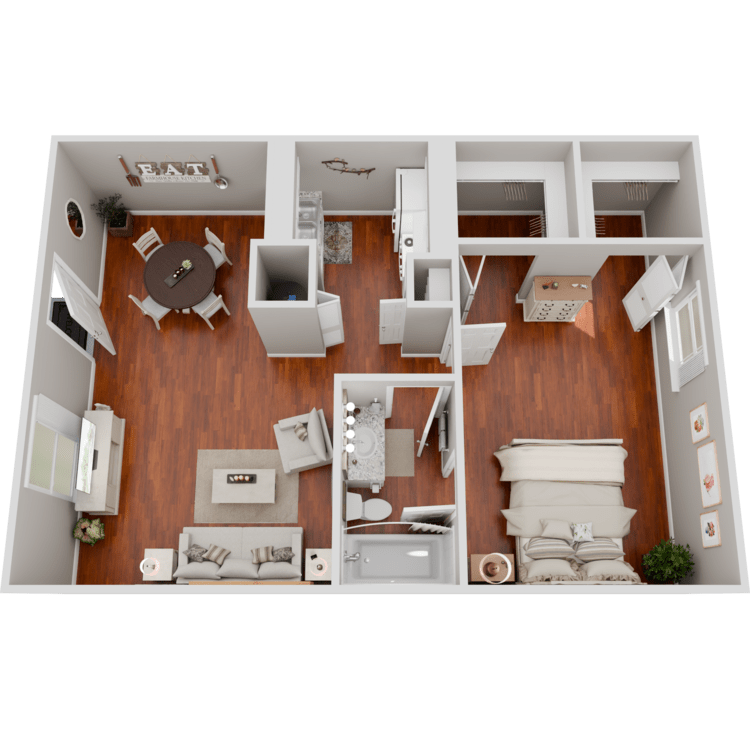 1 Bed 1 Bath B floorplan layout