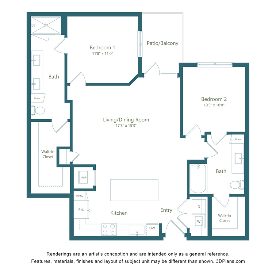 B2 ALT | 2 Bed | 2 Bath - Color Scheme 2 floorplan layout