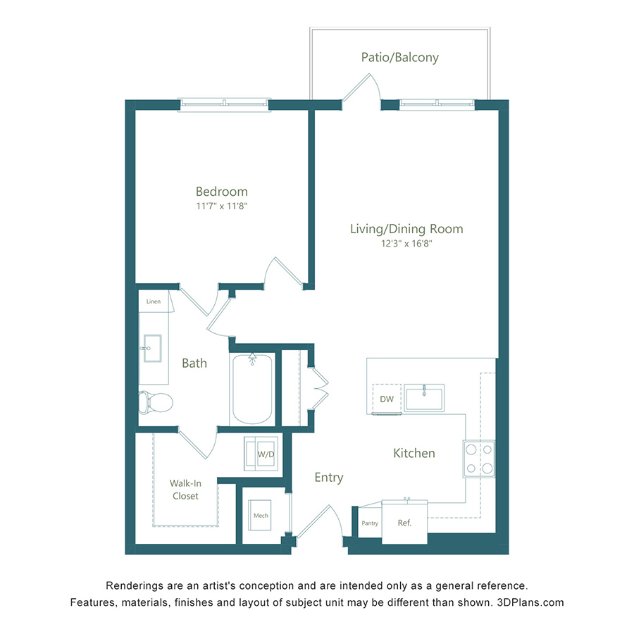 A3 ALT | 1 Bed | 1 Bath - Color Scheme 2 floorplan layout