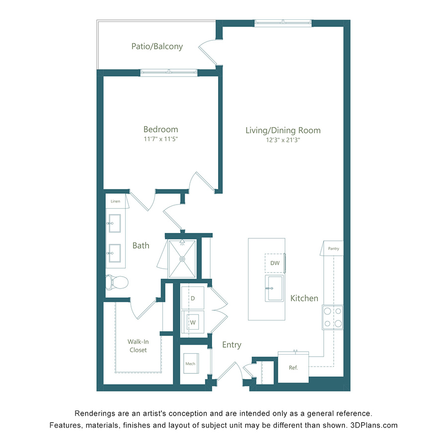 A5 | 1 Bed | 1 Bath - Color Scheme 2 floorplan layout