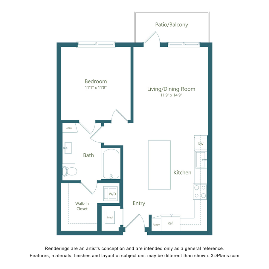 A1 | 1 Bed | 1 Bath - Color Scheme 2 floorplan layout