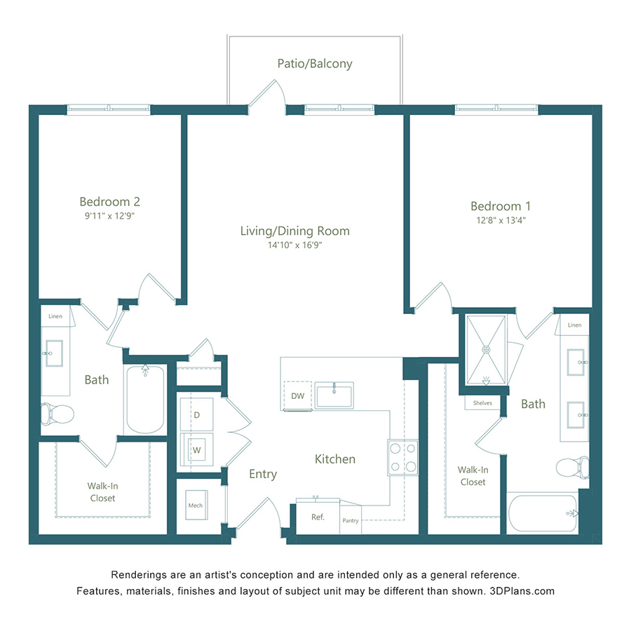 B5 | 2 Bed | 2 Bath - Color Scheme 1 floorplan layout