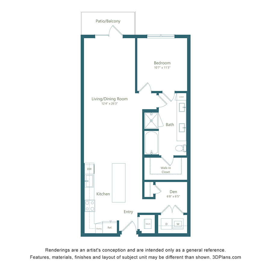 A7| 1 Bed | 1 Bath - Color Scheme 1 floorplan layout