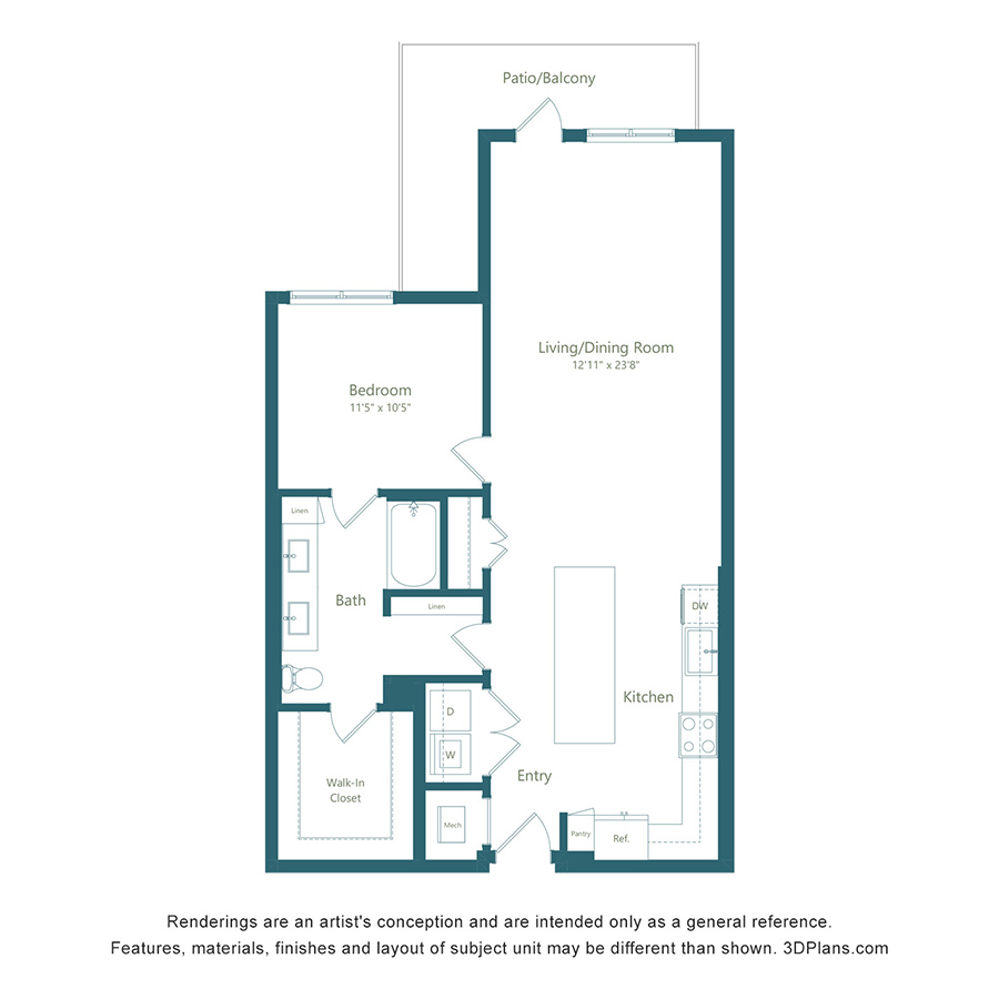 A8 1 Bed 1 Bath - Color Scheme 2 floorplan layout